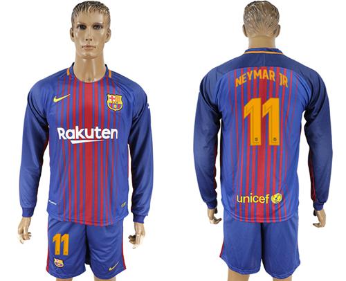 Barcelona #11 Neymar Jr Home Long Sleeves Soccer Club Jersey - Click Image to Close